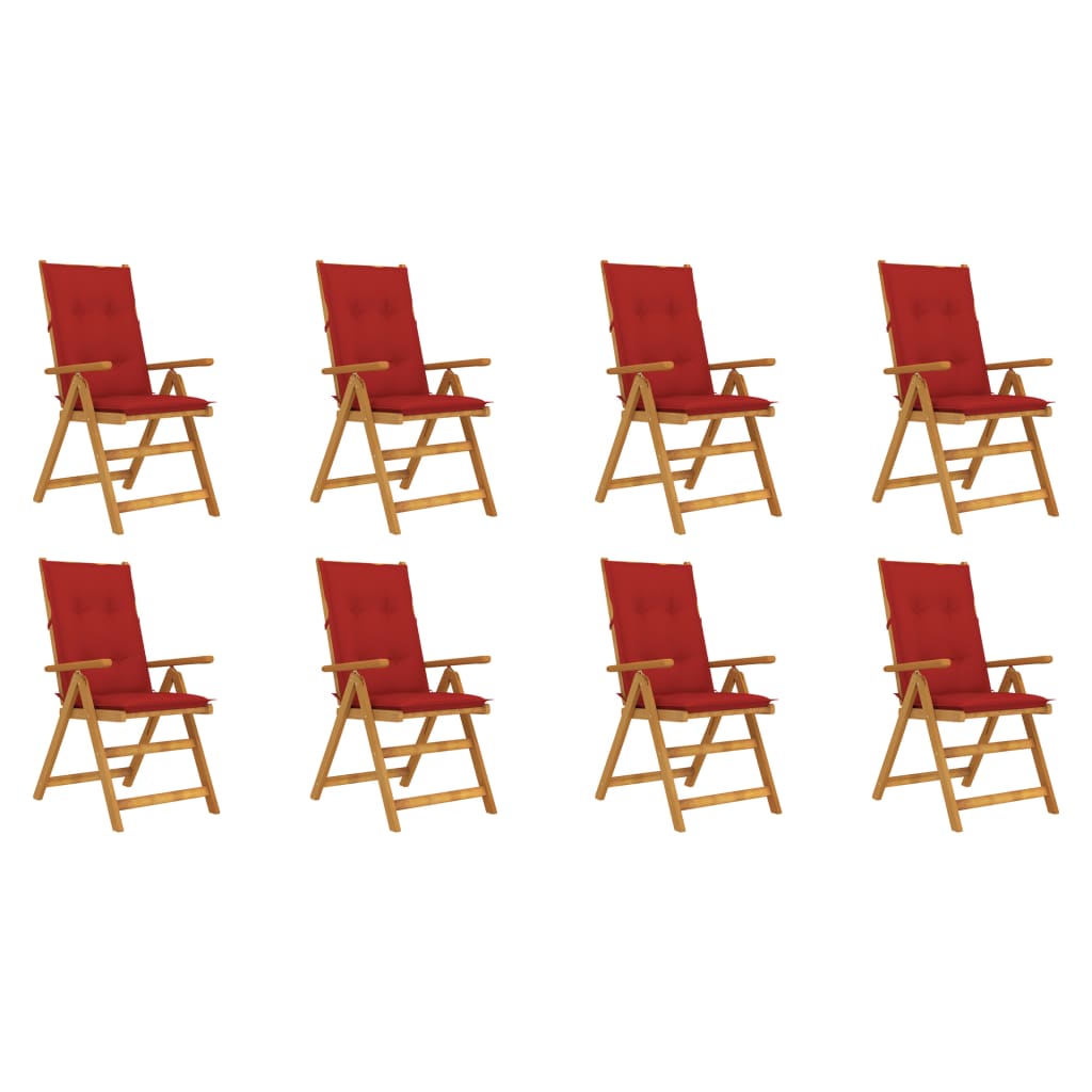 Set Scaune gradina pliabile cu perne, 8 buc maro/Rosu , lemn masiv acacia 3075075