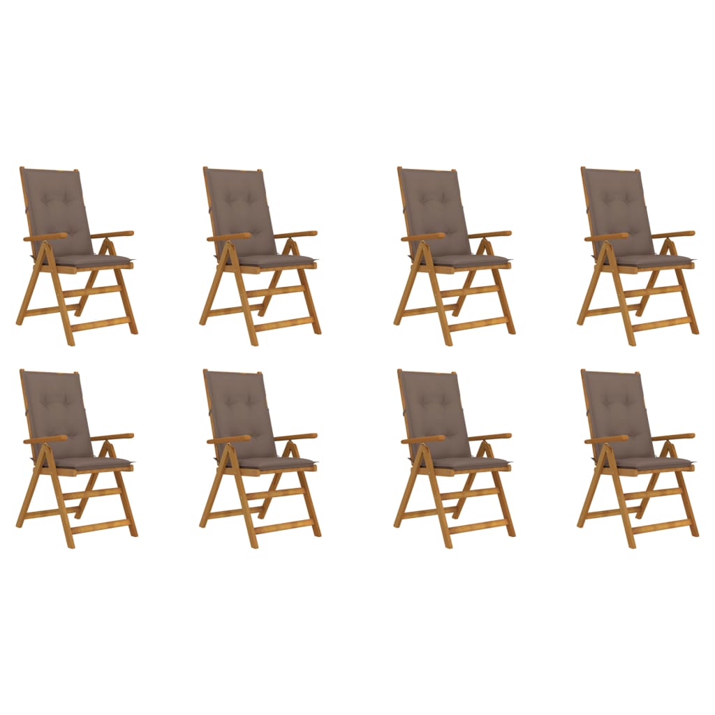 Set Scaune gradina pliabile cu perne, 8 buc maro/Gri , lemn masiv acacia 3075077