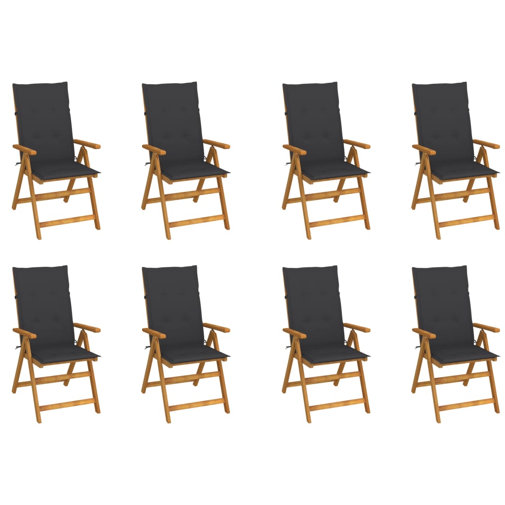 Set Scaune gradina pliabile cu perne, 8 buc maro/antracit , lemn masiv acacia 3075054