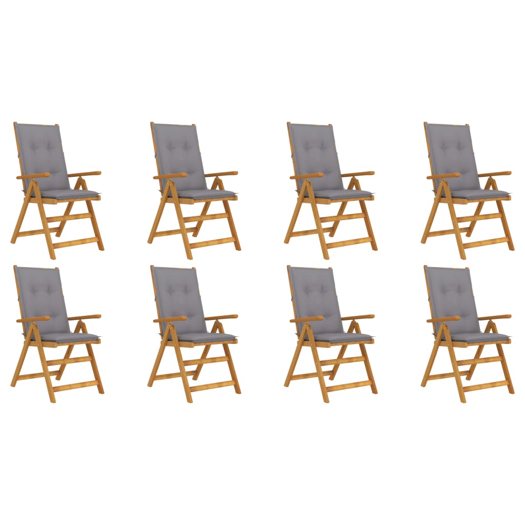 Set Scaune gradina pliabile cu perne, 8 buc maro/Gri lemn masiv acacia 3075070