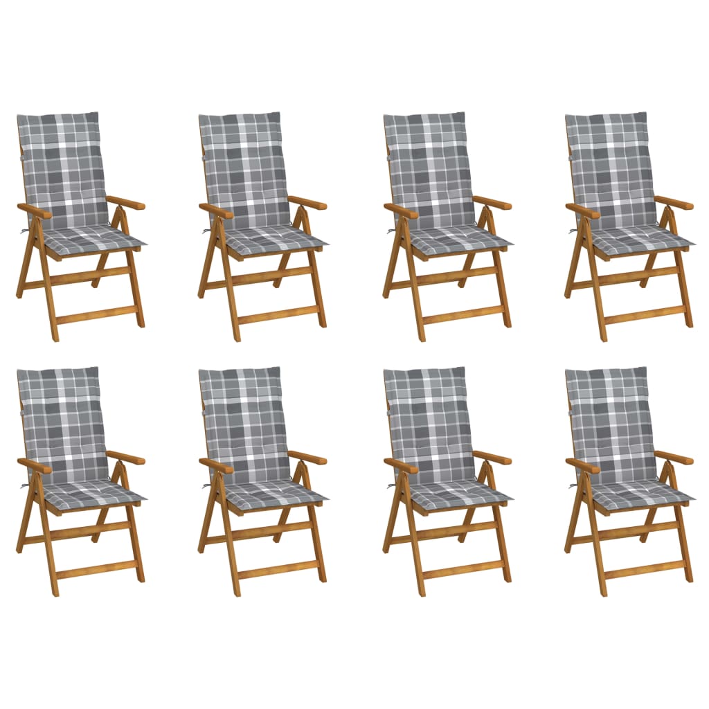 Set Scaune gradina pliabile cu perne, 8 buc maro/ Gri, lemn masiv acacia 3075068