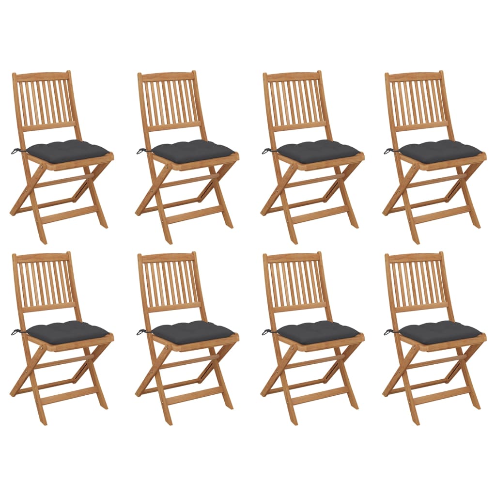 Set Scaune pliabile de exterior cu perne, 8 buc, maro/antracit lemn masiv acacia 3075128