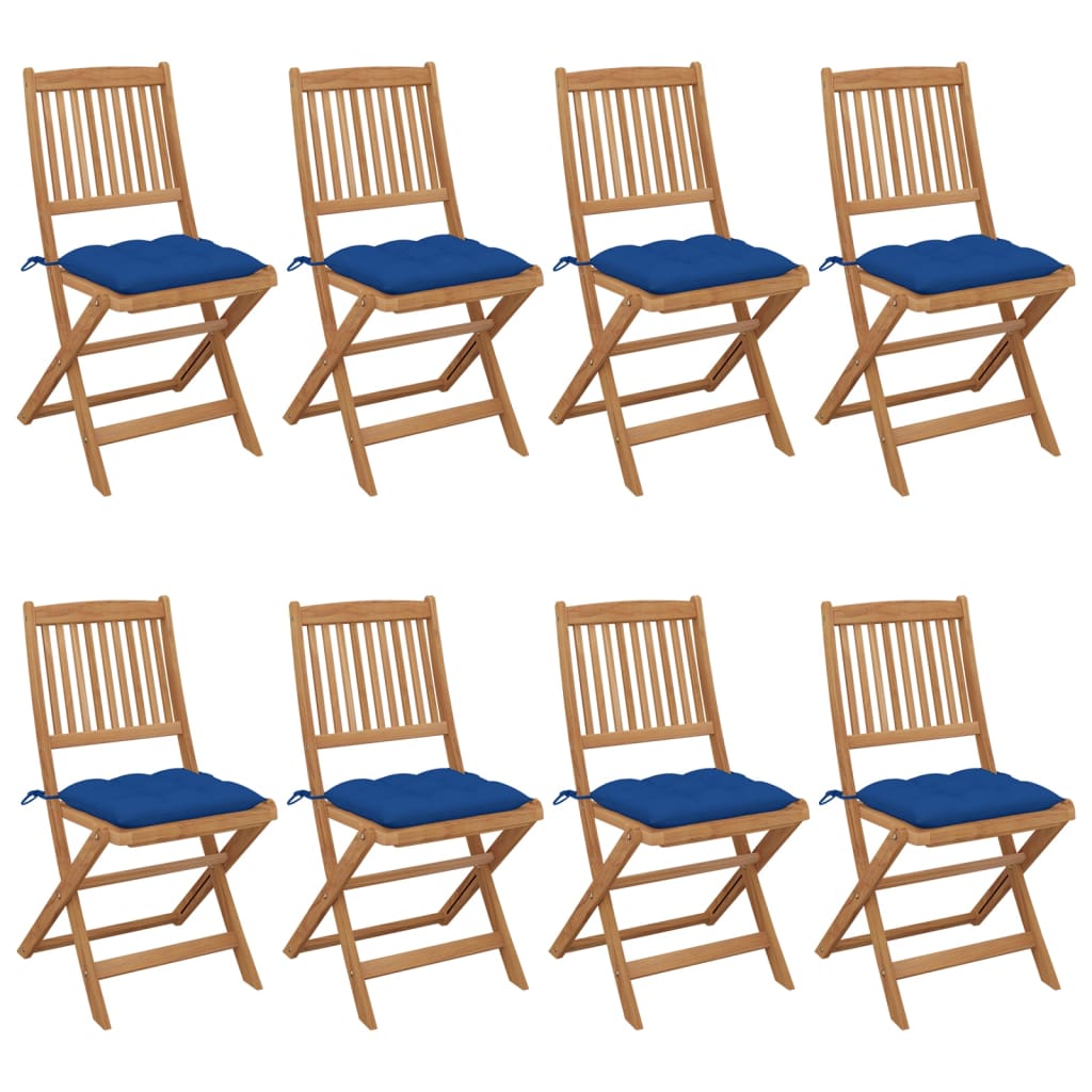 Set Scaune de gradina pliabile cu perne, 8 buc maro/Albastru , lemn masiv acacia 3075046