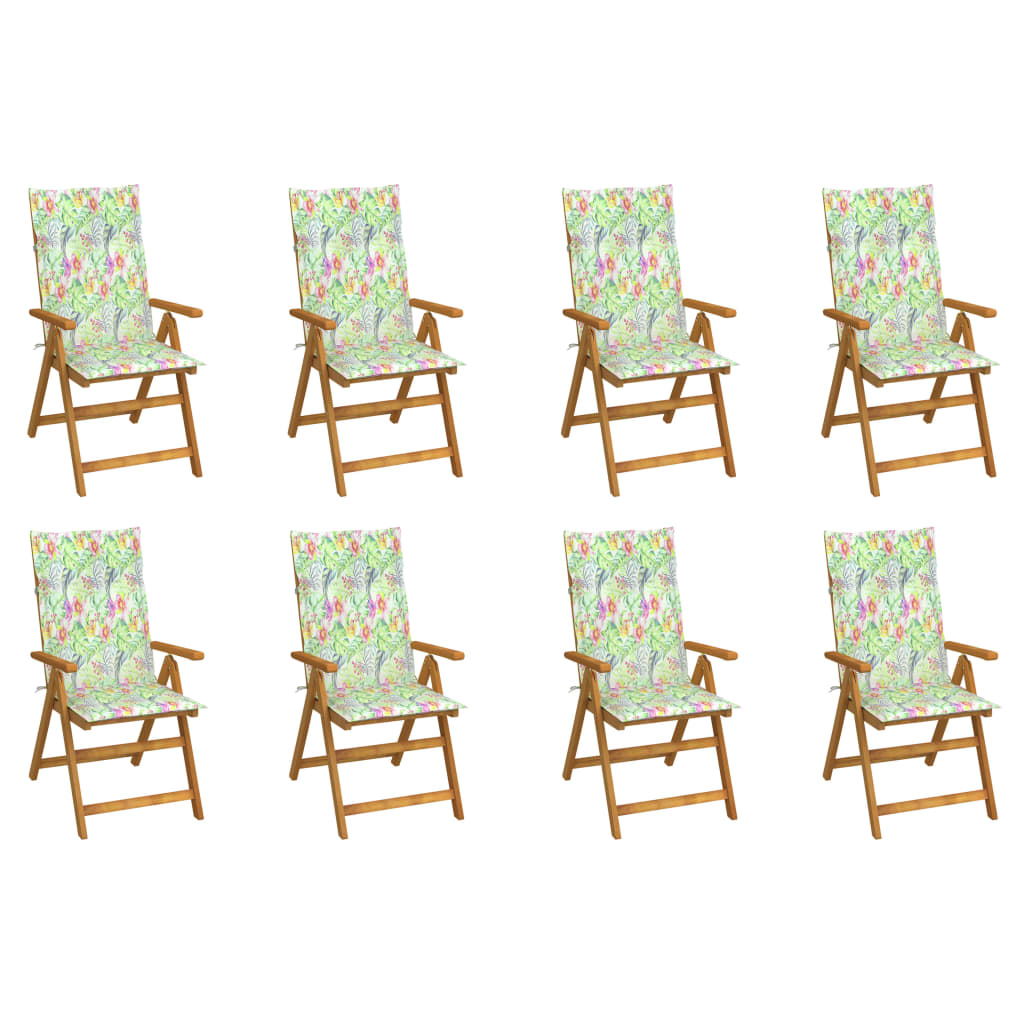 Set Scaune gradina pliabile cu perne, 8 buc maro/Verde , lemn masiv acacia 3075066