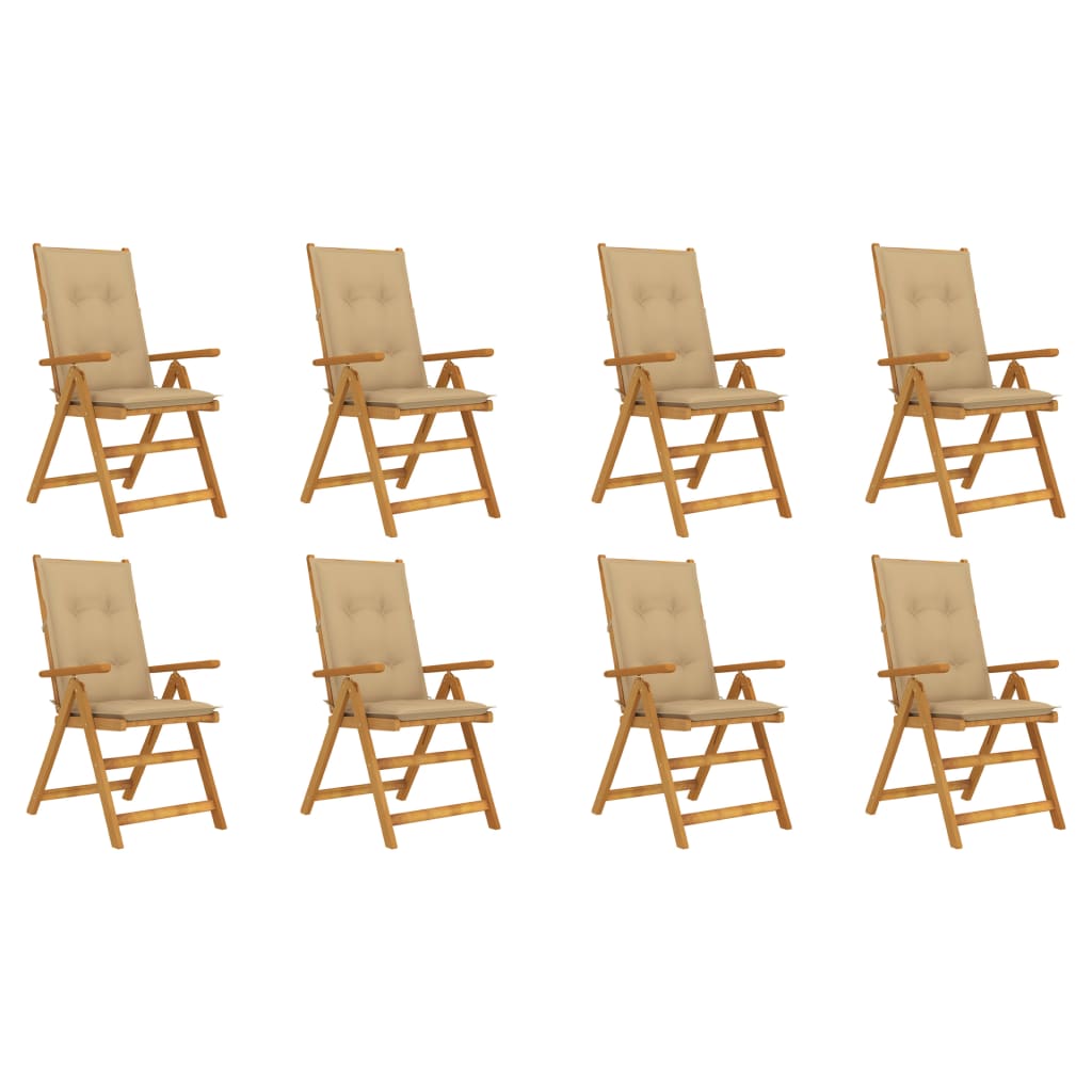 Set Scaune gradina pliabile cu perne, 8 buc, maro/bej lemn masiv acacia 3075072