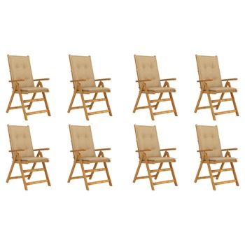 Set Scaune gradina pliabile cu perne, 8 buc, maro/bej lemn masiv acacia 3075072 Set Scaune gradina pliabile cu perne, 8 buc, maro/bej lemn masiv acacia 3075072