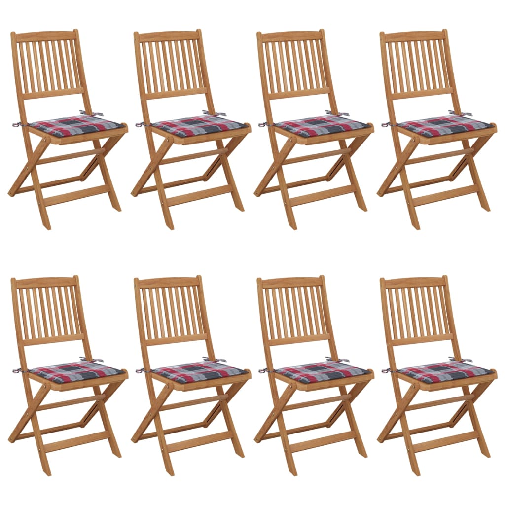Set Scaune de gradina pliabile cu perne, 8 buc maro/Rosu, lemn masiv acacia 3075034