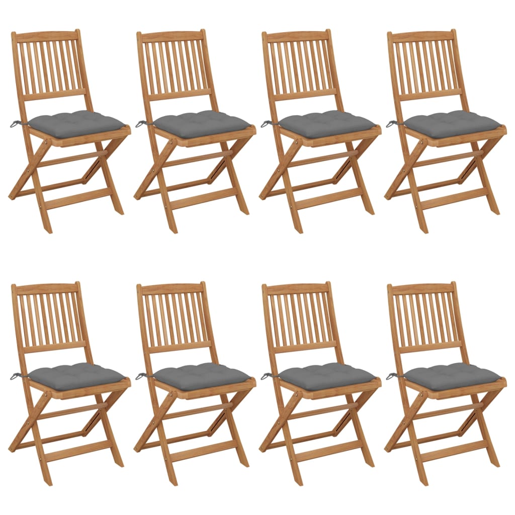 Set Scaune de gradina pliabile cu perne, 8 buc maro/Gri, lemn masiv acacia 3075037