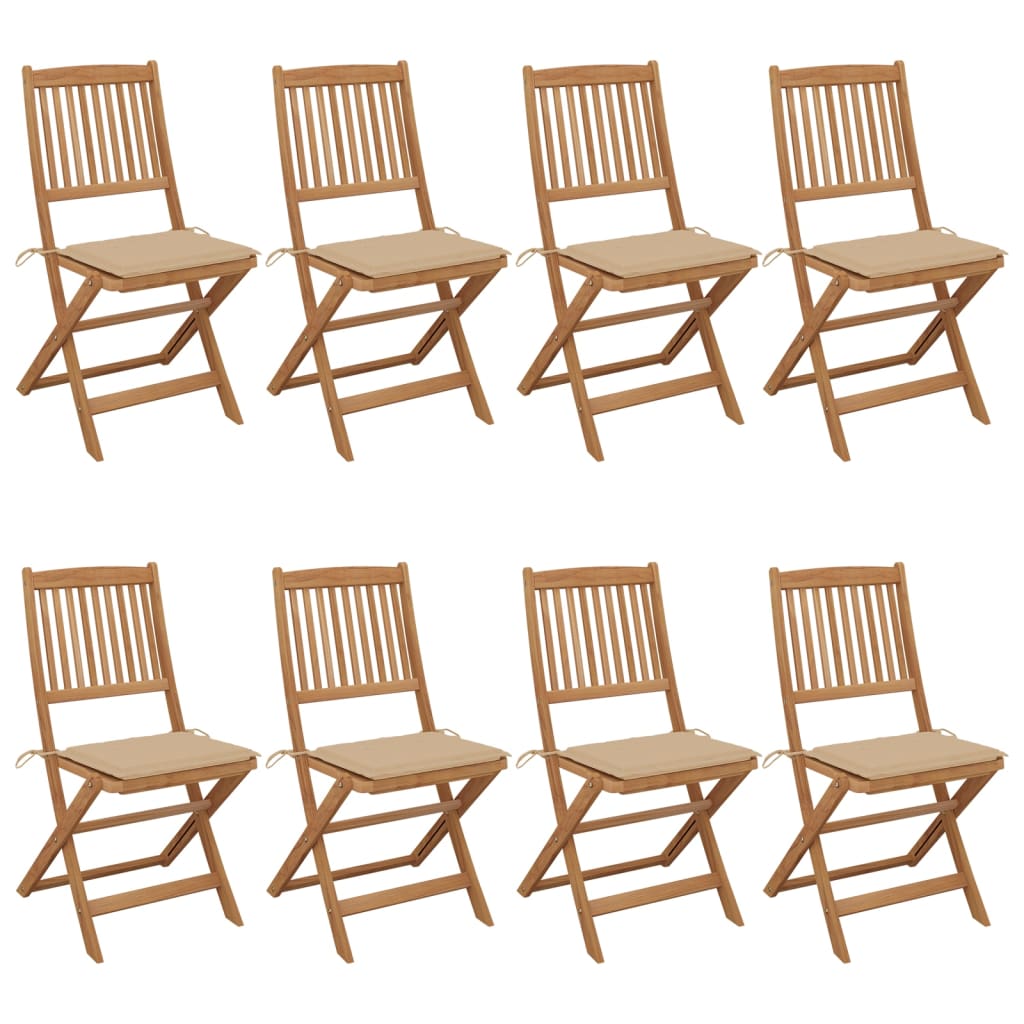 Set Scaune de gradina pliabile cu perne, 8 buc maro/Bej, lemn masiv acacia 3075024