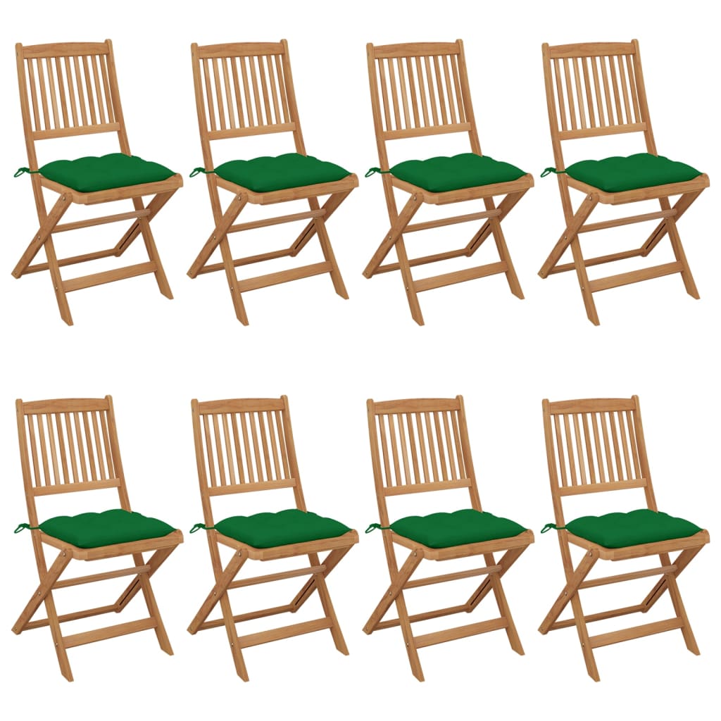 Set Scaune de gradina pliabile cu perne, 8 buc maro/Verde, lemn masiv acacia 3075041