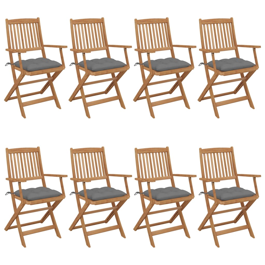 Set Scaune de gradina pliabile cu perne, 8 buc maro/Gri, lemn masiv acacia 3074983