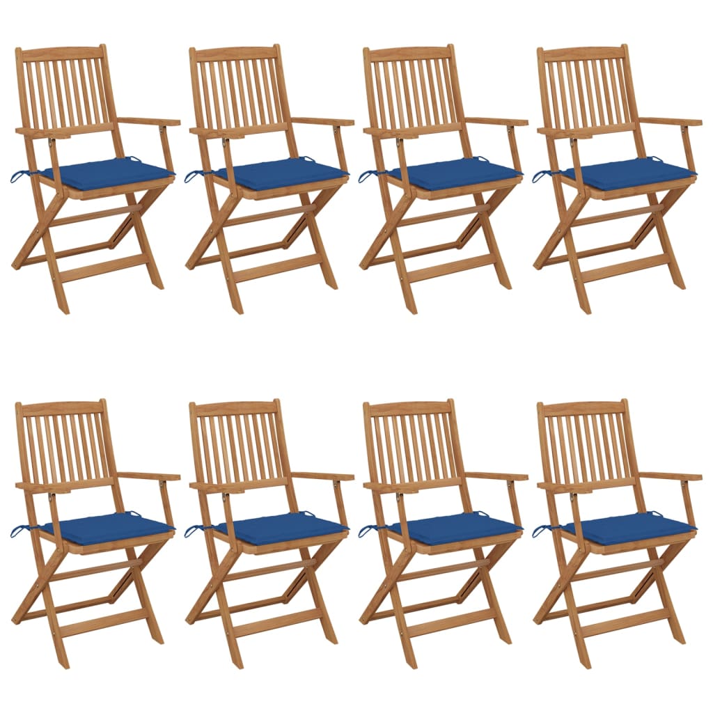 Set Scaune de gradina pliabile cu perne, 8 buc maro/Albastru, lemn masiv acacia 3074977