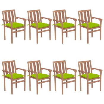 Set Scaune de gradina stivuibile cu perne, 8 buc maro/Verde, lemn masiv tec 3073459 Set Scaune de gradina stivuibile cu perne, 8 buc maro/Verde, lemn masiv tec 3073459