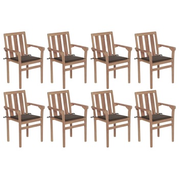 Set Scaune de gradina stivuibile cu perne, 8 buc maro/Gri taupe, lemn masiv tec 3073441 Set Scaune de gradina stivuibile cu perne, 8 buc maro/Gri taupe, lemn masiv tec 3073441