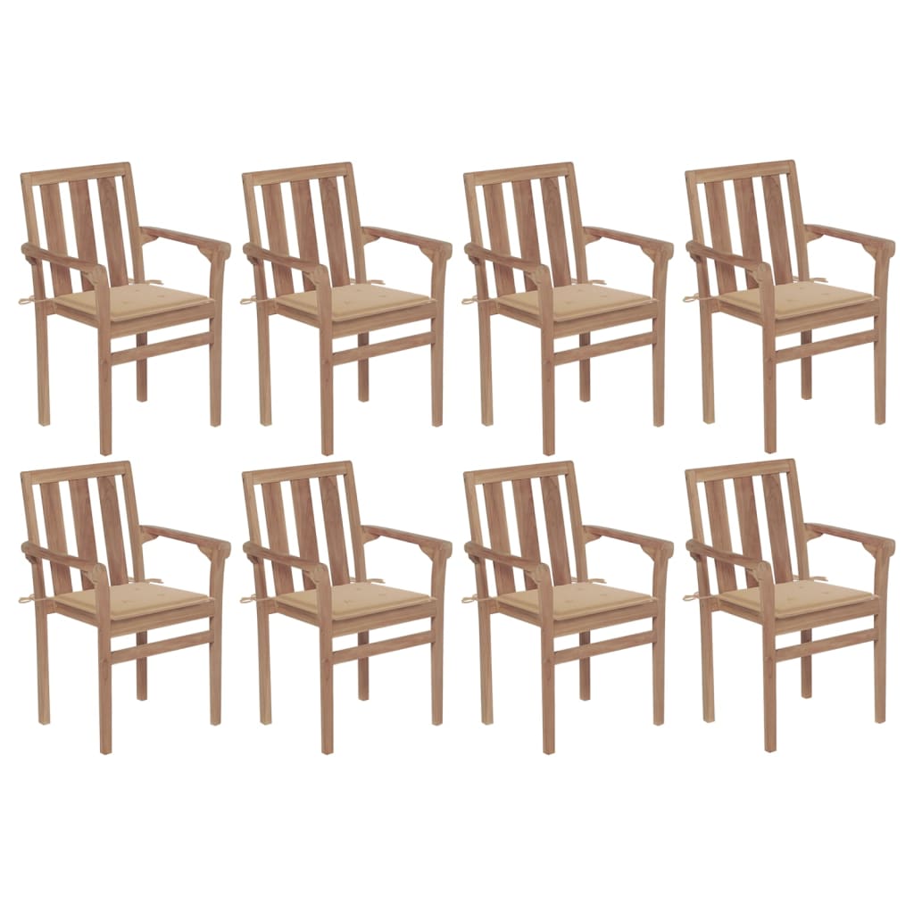 Set Scaune de gradina stivuibile cu perne, 8 buc maro/Bej lemn masiv tec 3073436