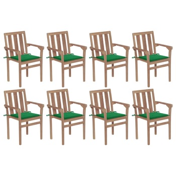 Set Scaune de gradina stivuibile cu perne, 8 buc maro/Verde, lemn masiv tec 3073438 Set Scaune de gradina stivuibile cu perne, 8 buc maro/Verde, lemn masiv tec 3073438