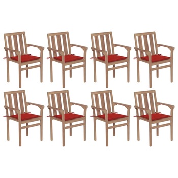 Set Scaune de gradina stivuibile cu perne, 8 buc maro/Rosu, lemn masiv tec 3073439 Set Scaune de gradina stivuibile cu perne, 8 buc maro/Rosu, lemn masiv tec 3073439