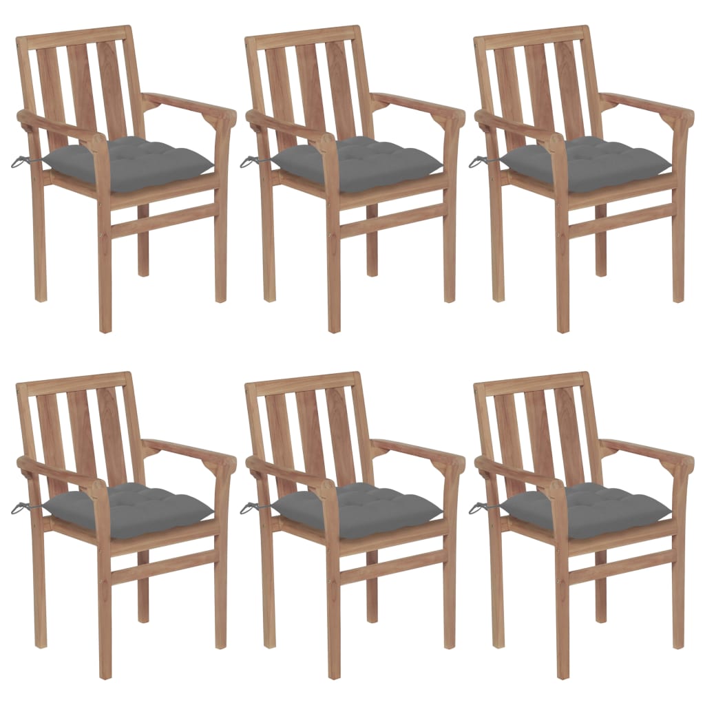 Set Scaune gradina stivuibile cu perne, 6 buc maro/Gri, lemn masiv tec 3073422