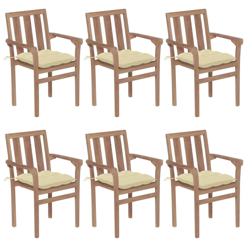 Set Scaune gradina stivuibile cu perne, 6 buc maro/Crem, lemn masiv tec 3073423