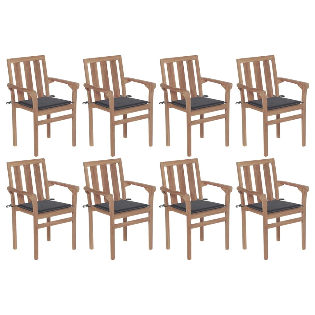Set Scaune de gradina stivuibile cu perne, 8 buc maro/Antracit, lemn masiv tec 3073433