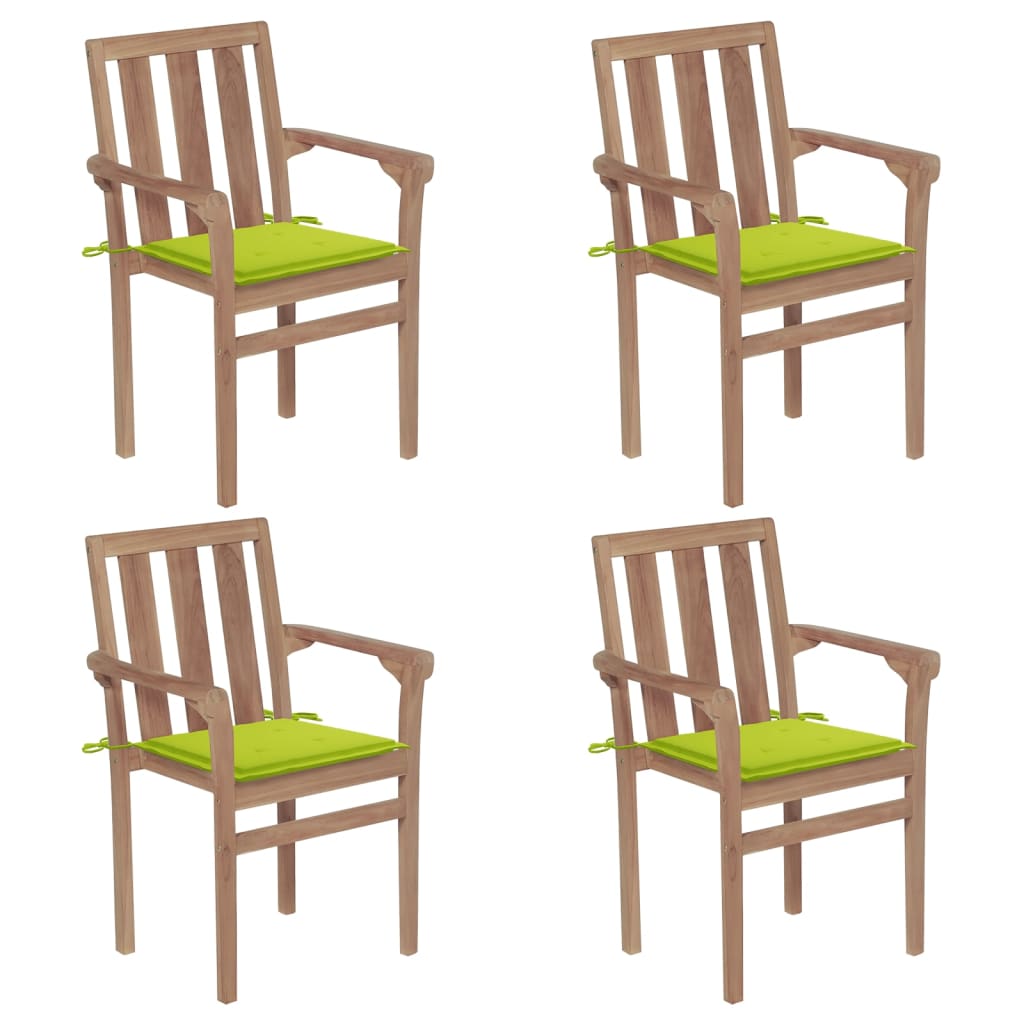 Set Scaune gradina stivuibile cu perne, 4 buc maro/Verde, lemn masiv tec 3073390
