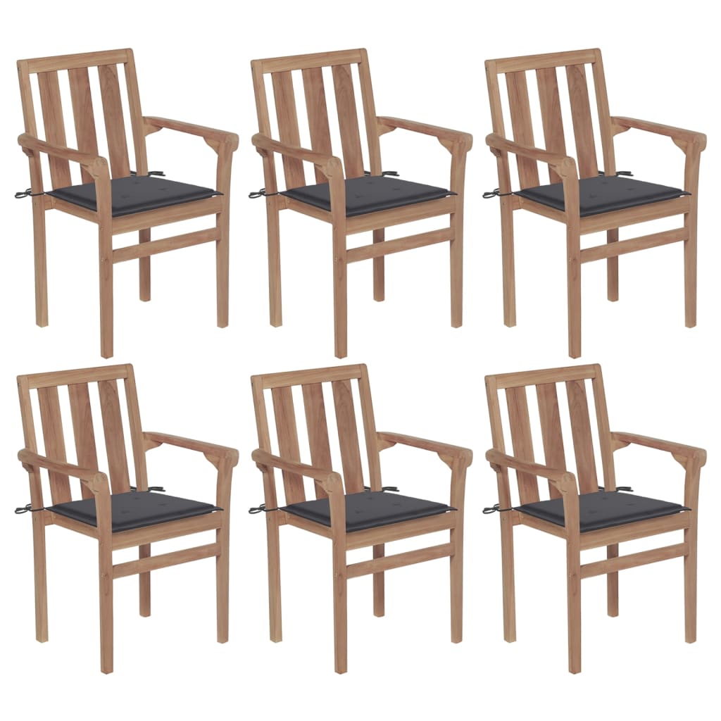 Set Scaune de gradina stivuibile cu perne, 6 buc maro/Antracit, lemn masiv tec 3073406