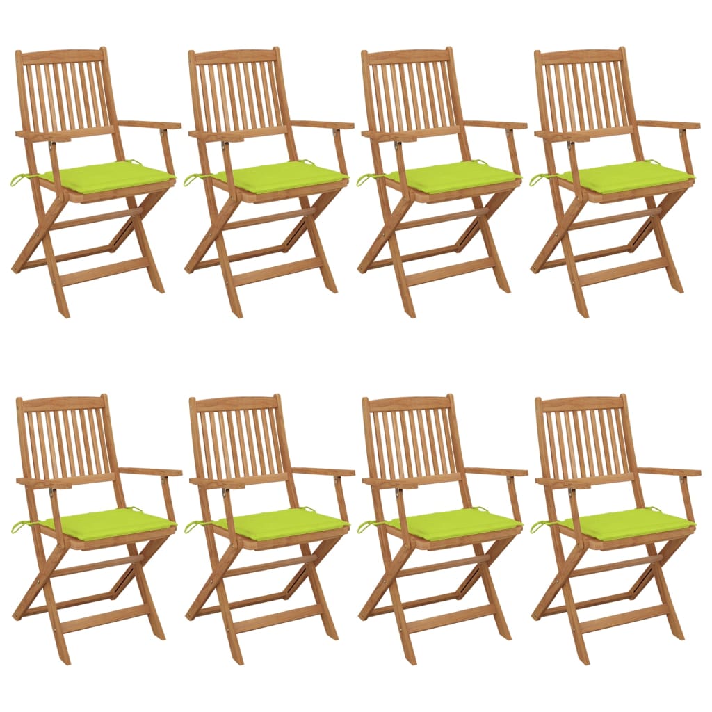 Set Scaune de gradina pliabile cu perne, 8 buc maro/Verde, lemn masiv acacia 3074978