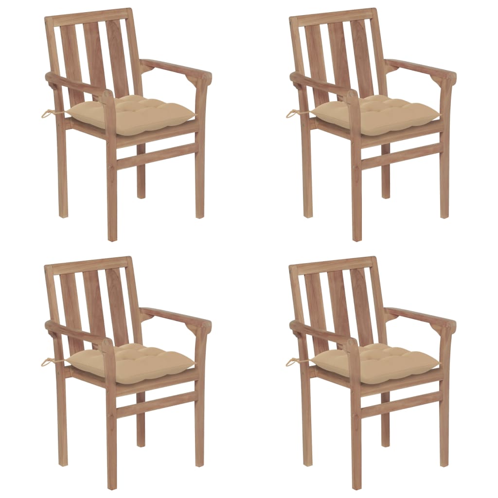 Set Scaune gradina stivuibile cu perne, 4 buc maro/Bej, lemn masiv tec 3073397
