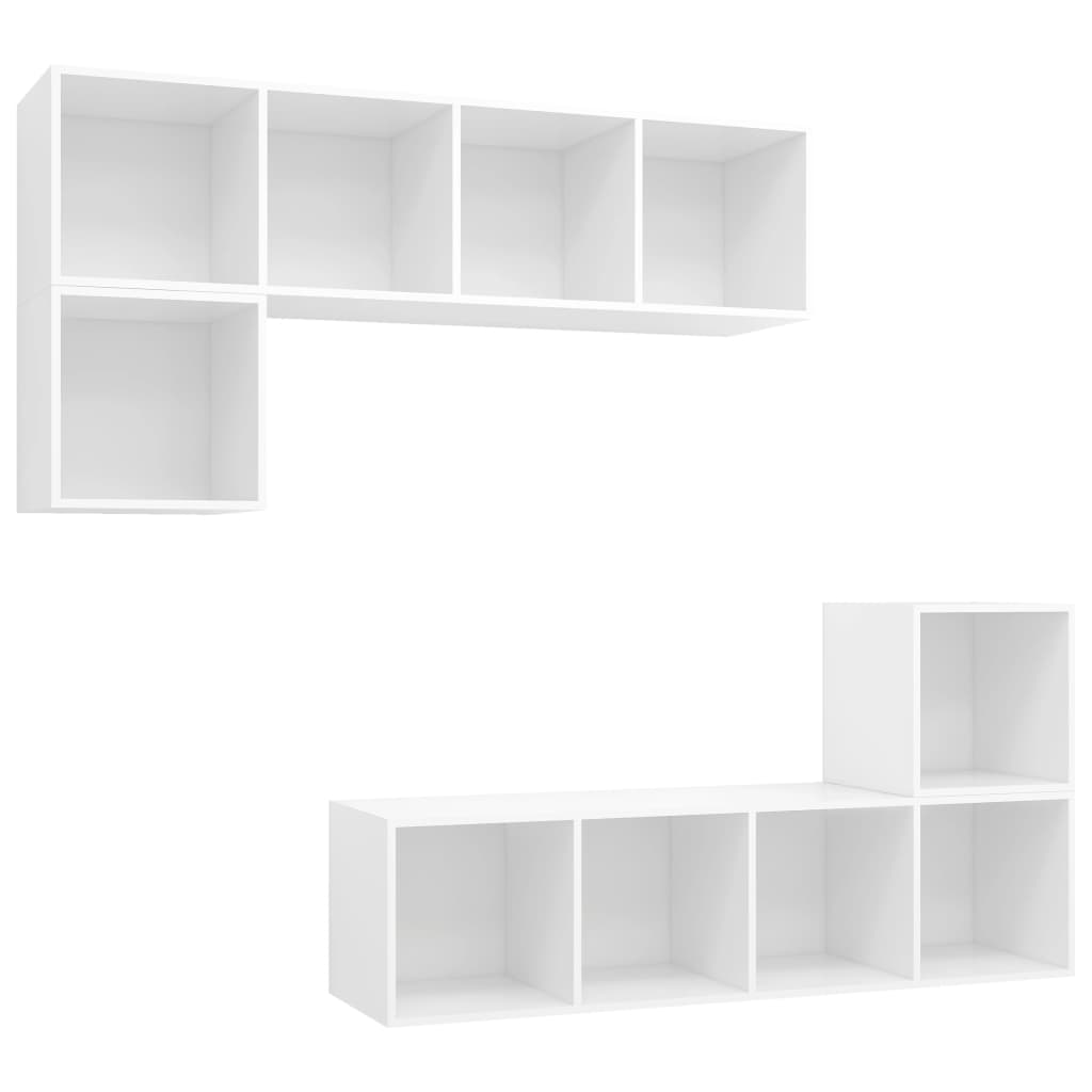 Set de 4 dulapuri TV cu montaj pe perete vidaXL, PAL, 37 x 37 x 142.5 cm, Alb