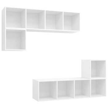 Set de 4 dulapuri TV cu montaj pe perete vidaXL, PAL, 37 x 37 x 142.5 cm, Alb Set de 4 dulapuri TV cu montaj pe perete vidaXL, PAL, 37 x 37 x 142.5 cm, Alb