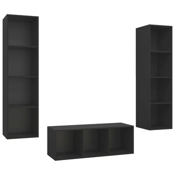 Set de 3 dulapuri de perete vidaXL, PAL, 37 x 37 x 142.5 cm, Negru Set de 3 dulapuri de perete vidaXL, PAL, 37 x 37 x 142.5 cm, Negru