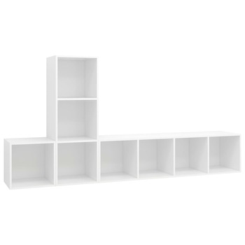 Set de 3 dulapuri TV cu montaj pe perete vidaXL, PAL, 37 x 37 x 107 cm, Alb Set de 3 dulapuri TV cu montaj pe perete vidaXL, PAL, 37 x 37 x 107 cm, Alb