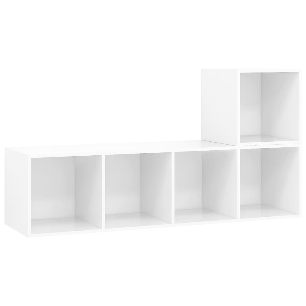 Set de 2 dulapuri TV de perete din pal extralucios vidaXL, PAL, 37 x 37 x 142.5 cm, Alb
