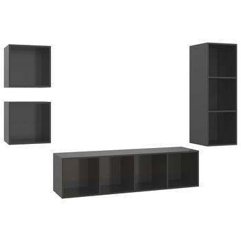 Set de 4 dulapuri TV cu montaj de perete din pal extralucios vidaXL, PAL, 37 x 37 x 142.5 cm, Gri Set de 4 dulapuri TV cu montaj de perete din pal extralucios vidaXL, PAL, 37 x 37 x 142.5 cm, Gri