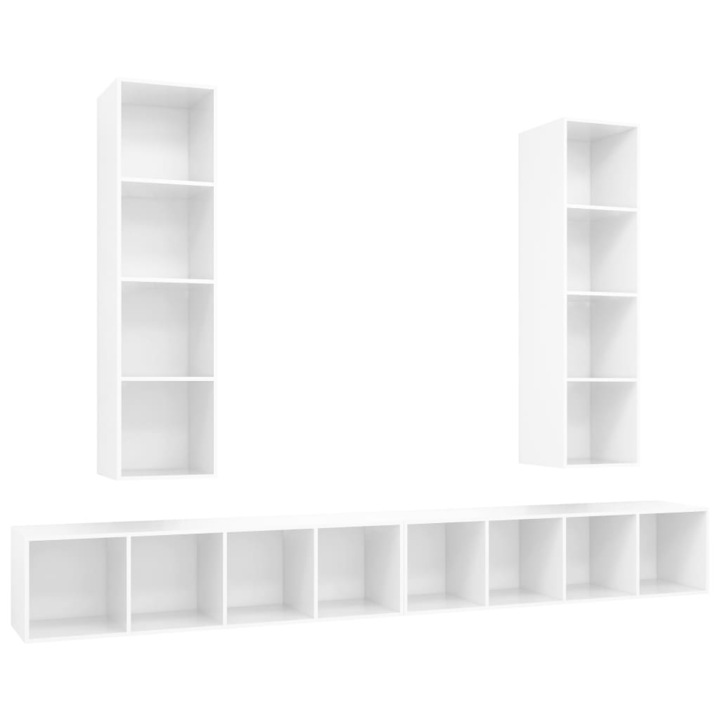 Set de 4 comode TV cu montaj pe perete din pal extralucios vidaXL, PAL, 37 x 37 x 142.5 cm, Alb