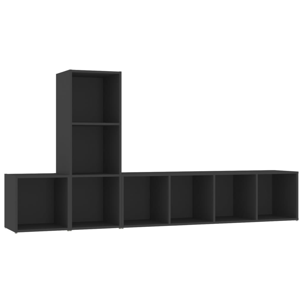 Set de 3 dulapuri TV cu montaj pe perete vidaXL, PAL, 142.5 x 35 x 36.5 cm, Negru