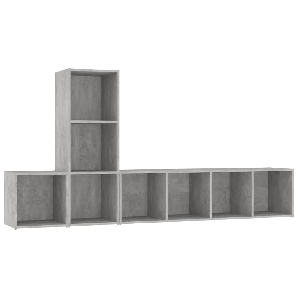 Set de 3 dulapuri TV cu montaj pe perete vidaXL, PAL, 142.5 x 35 x 36.5 cm, Gri beton