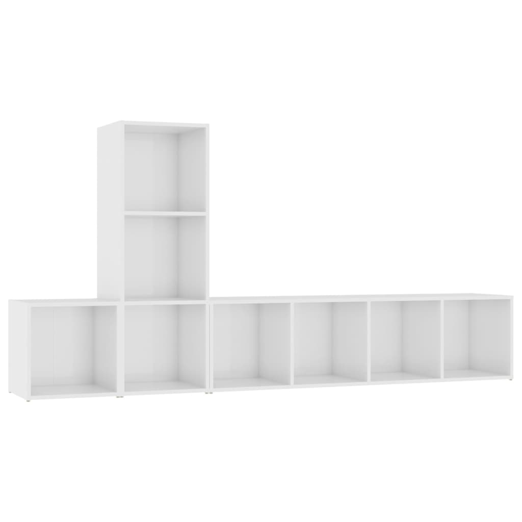 Set de 3 dulapuri TV cu montaj pe perete din pal extralucios vidaXL, PAL, 142.5 x 35 x 36.5 cm, Alb