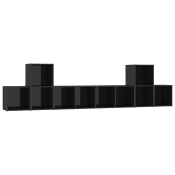 Set de 5 dulapuri TV cu montaj pe perete din pal extralucios vidaXL, PAL, 142.5 x 35 x 36.5 cm, Negru Set de 5 dulapuri TV cu montaj pe perete din pal extralucios vidaXL, PAL, 142.5 x 35 x 36.5 cm, Negru