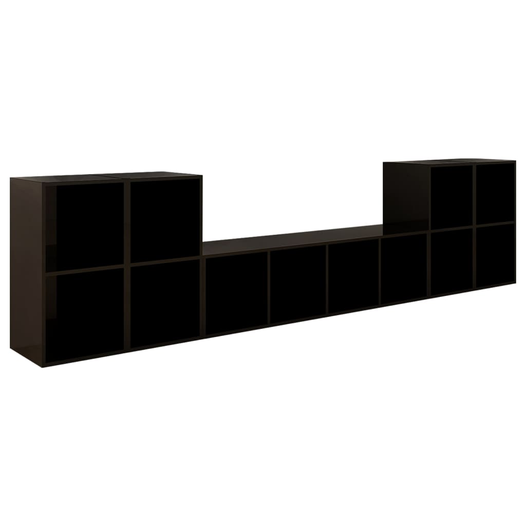 Set de 5 comode TV din pal extralucios vidaXL, PAL, 142.5 x 35 x 36.5 cm, Negru