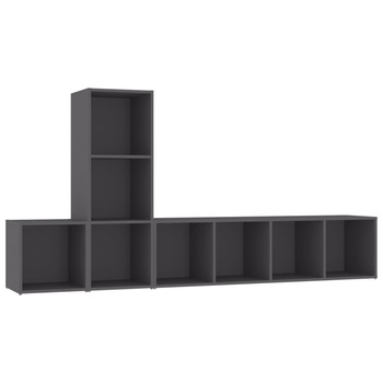 Set de 3 dulapuri TV cu montaj pe perete vidaXL, PAL, 142.5 x 35 x 36.5 cm, Gri Set de 3 dulapuri TV cu montaj pe perete vidaXL, PAL, 142.5 x 35 x 36.5 cm, Gri