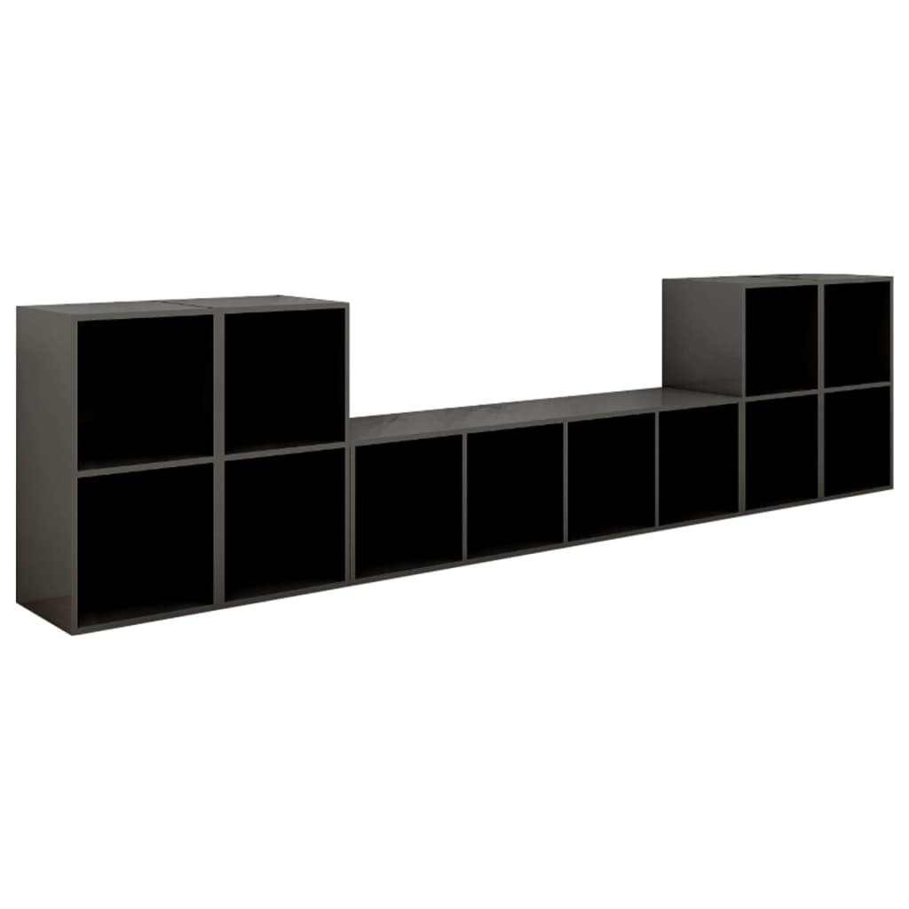 Set de 5 comode TV din pal extralucios vidaXL, PAL, 142.5 x 35 x 36.5 cm, Gri