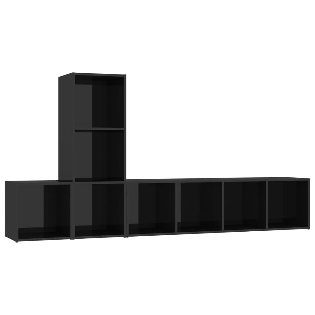 Set de 3 dulapuri TV cu montaj pe perete din pal extralucios vidaXL, PAL, 142.5 x 35 x 36.5 cm, Negru