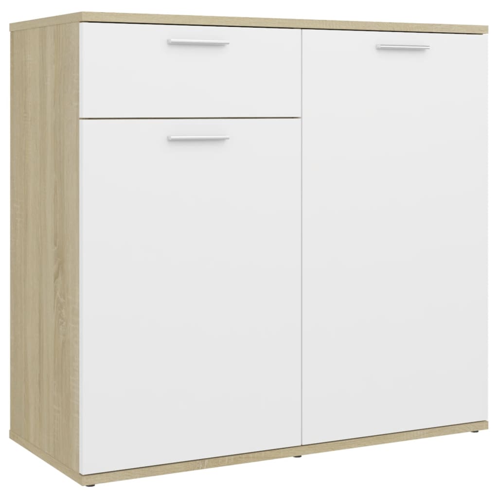 Comoda vidaXL, PAL, 80 x 36 x 75 cm, Alb/Maro Stejar Sonoma