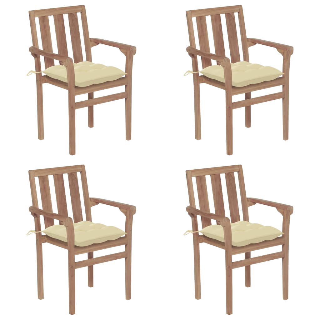 Set Scaune gradina stivuibile cu perne, 4 buc maro/Crem, lemn masiv tec 3073396