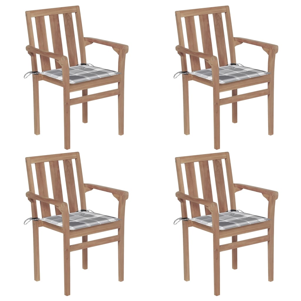 Set Scaune gradina stivuibile cu perne, 4 buc maro/Gri, lemn masiv tec 3073393