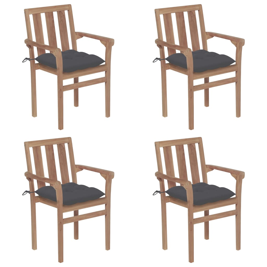 Set Scaune de gradina stivuibile cu perne, 4 buc maro/Antracit, lemn masiv tec 3073394