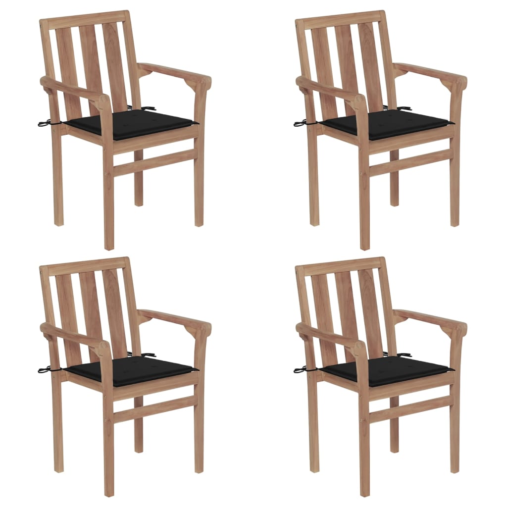 Set Scaune de gradina stivuibile cu perne, 4 buc maro/Negru, lemn masiv tec 3073386