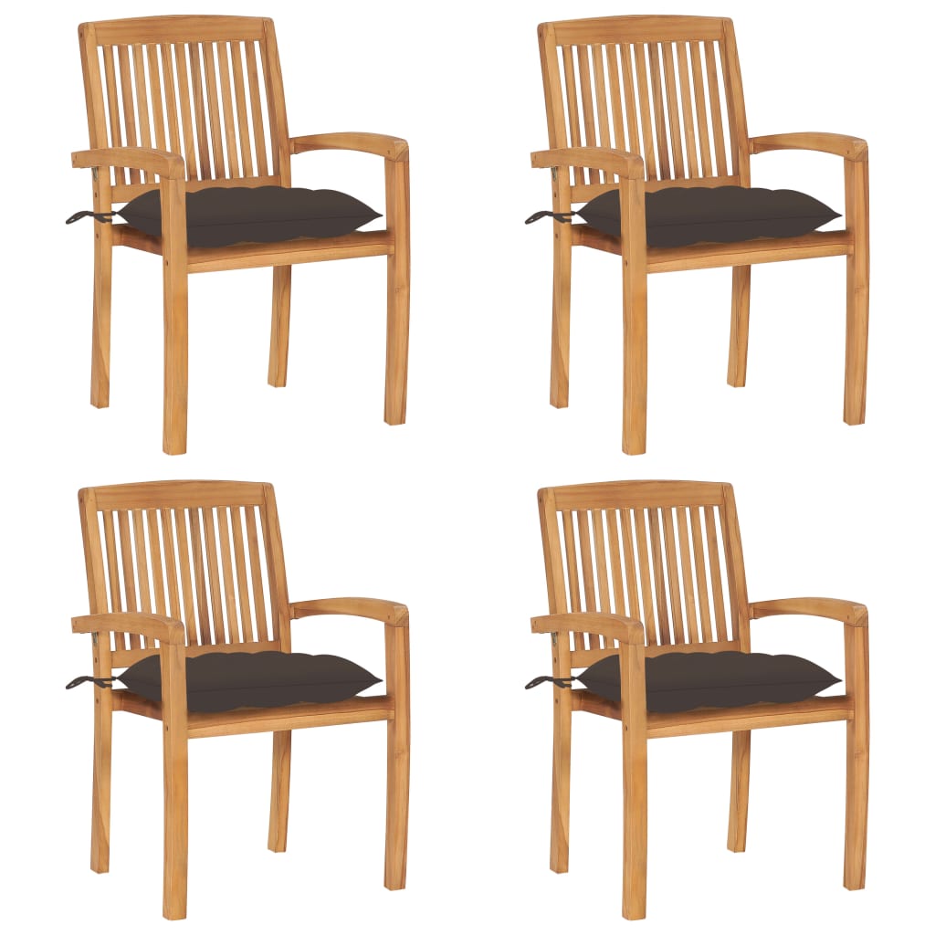 Set Scaune gradina stivuibile cu perne, 4 buc maro/Gri, lemn masiv tec 3073263