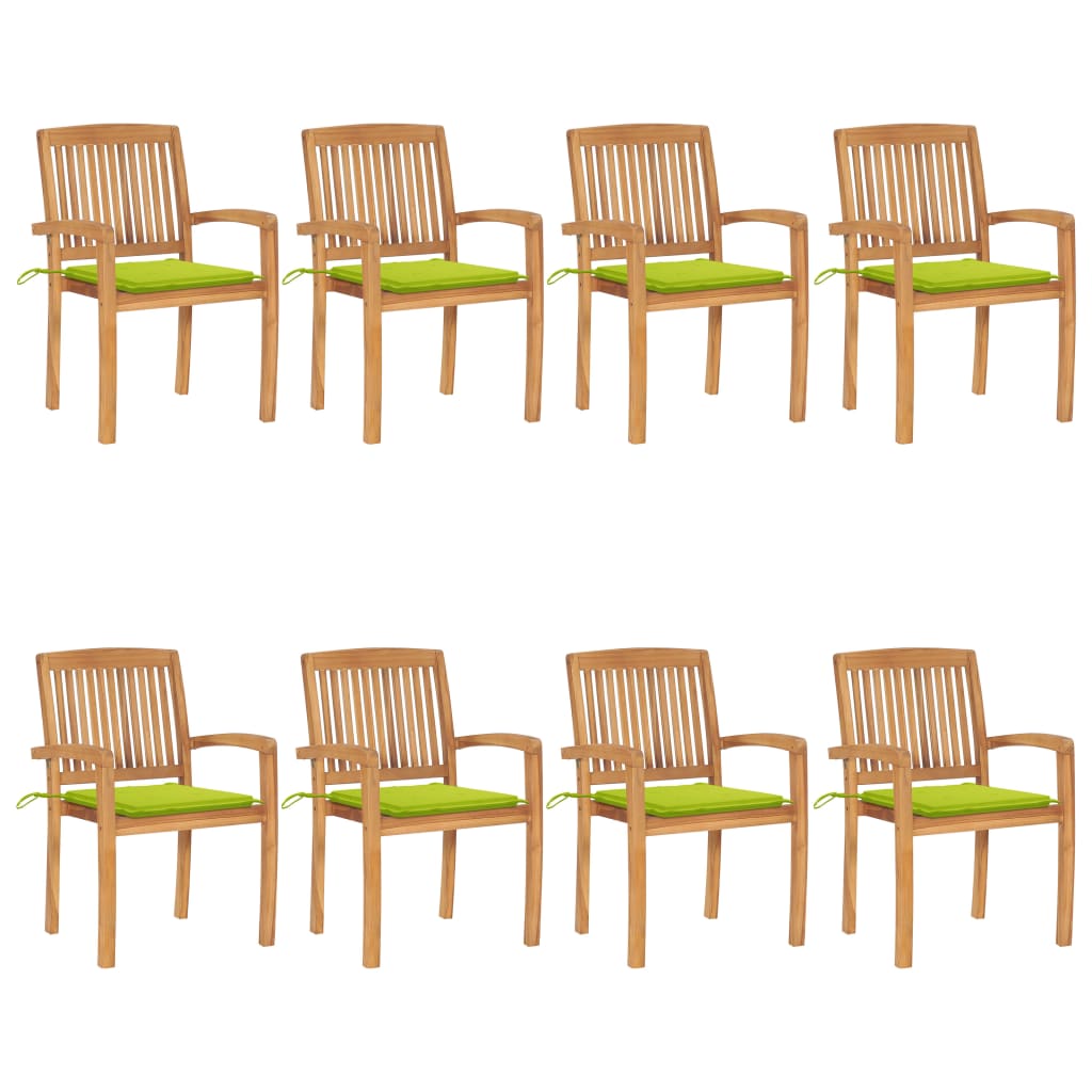 Set Scaune gradina stivuibile cu perne, 8 buc, maro/Verde lemn masiv tec 3073251